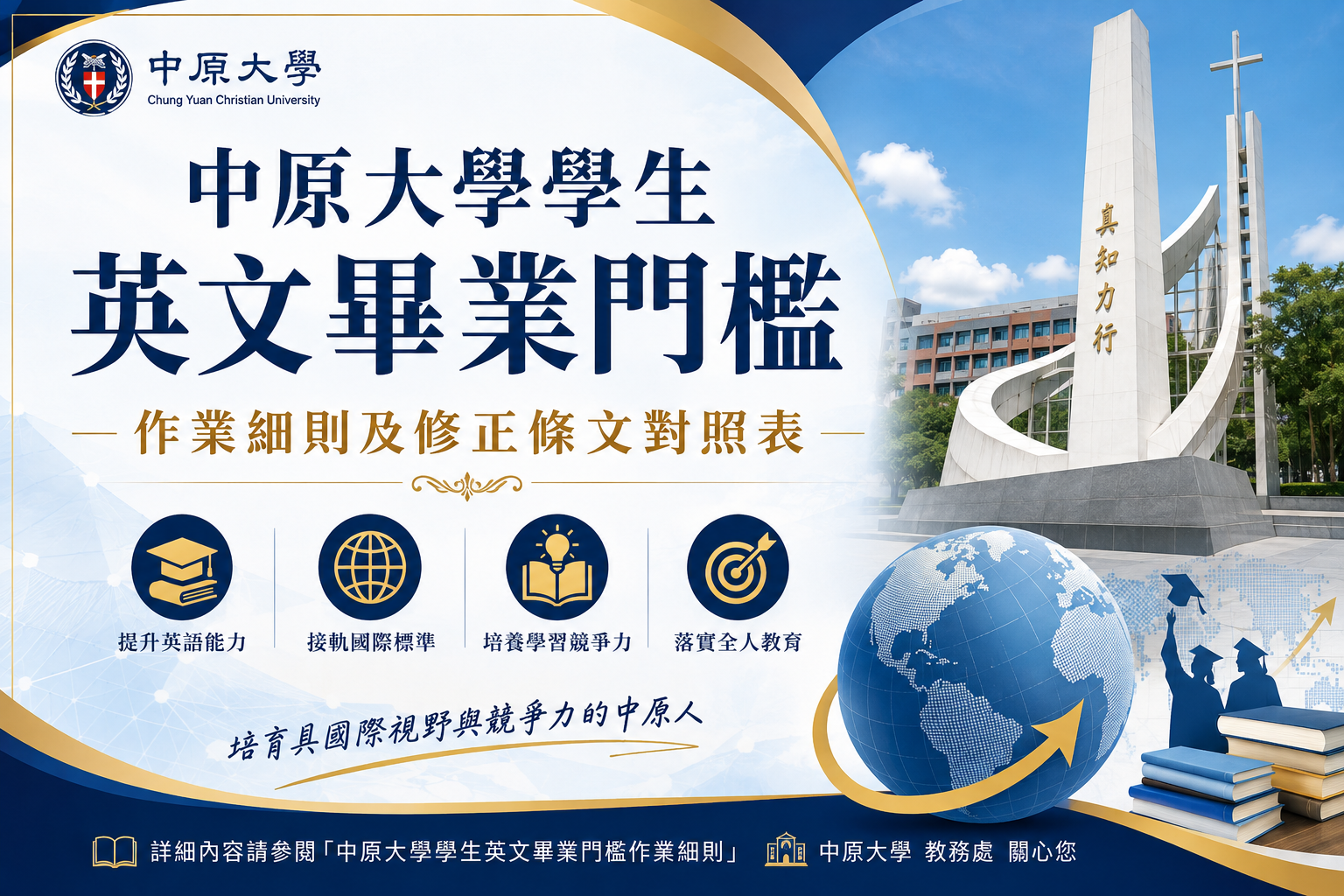 【重要】中原大學學生英文畢業門檻作業細則及修正條文對照表